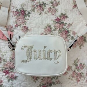 Juicy Couture white rhinestone crossbody charm leather purse NWT